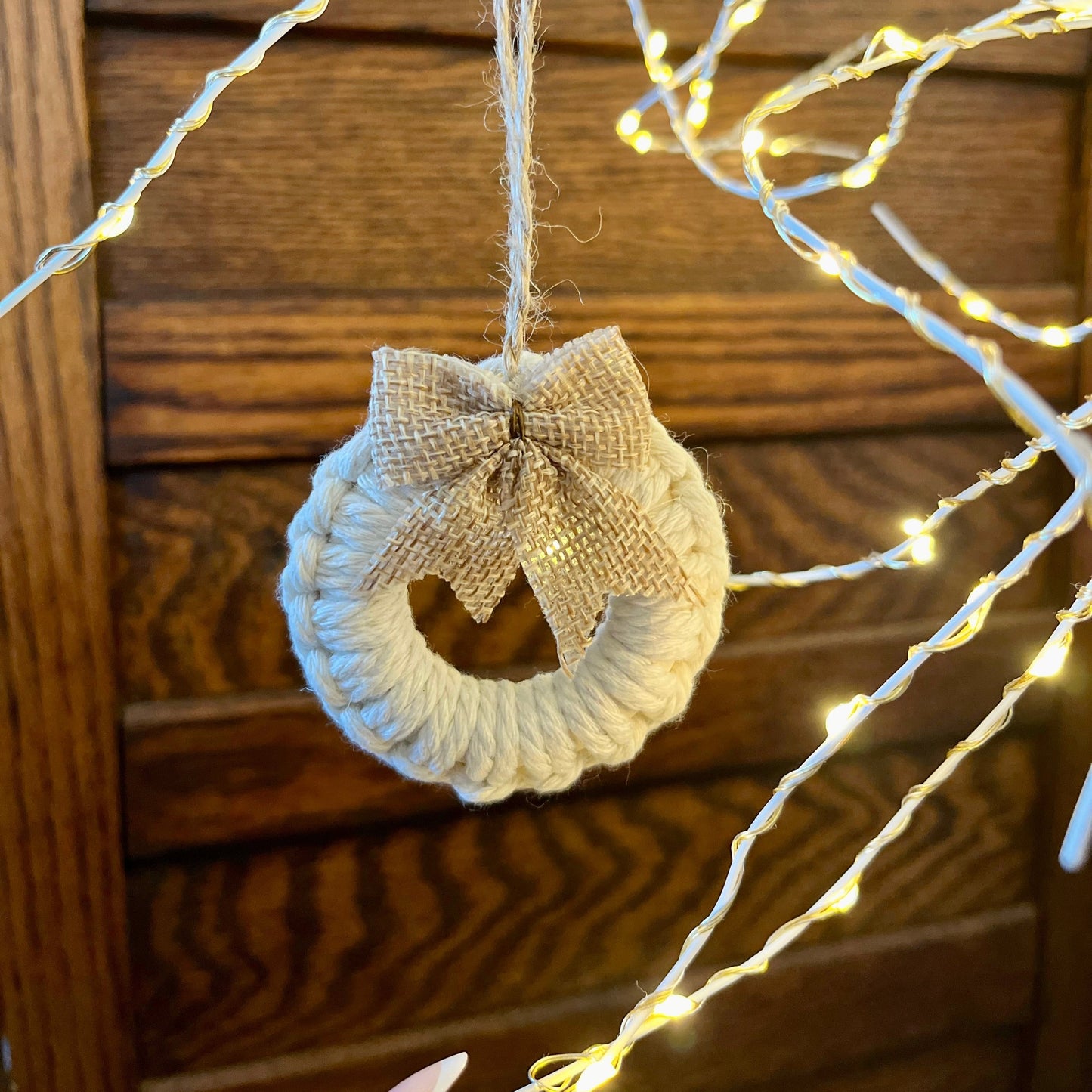 Handmade Macrame Ornament with Burlap Bow Accent | Christmas Ornament | Gift Tag