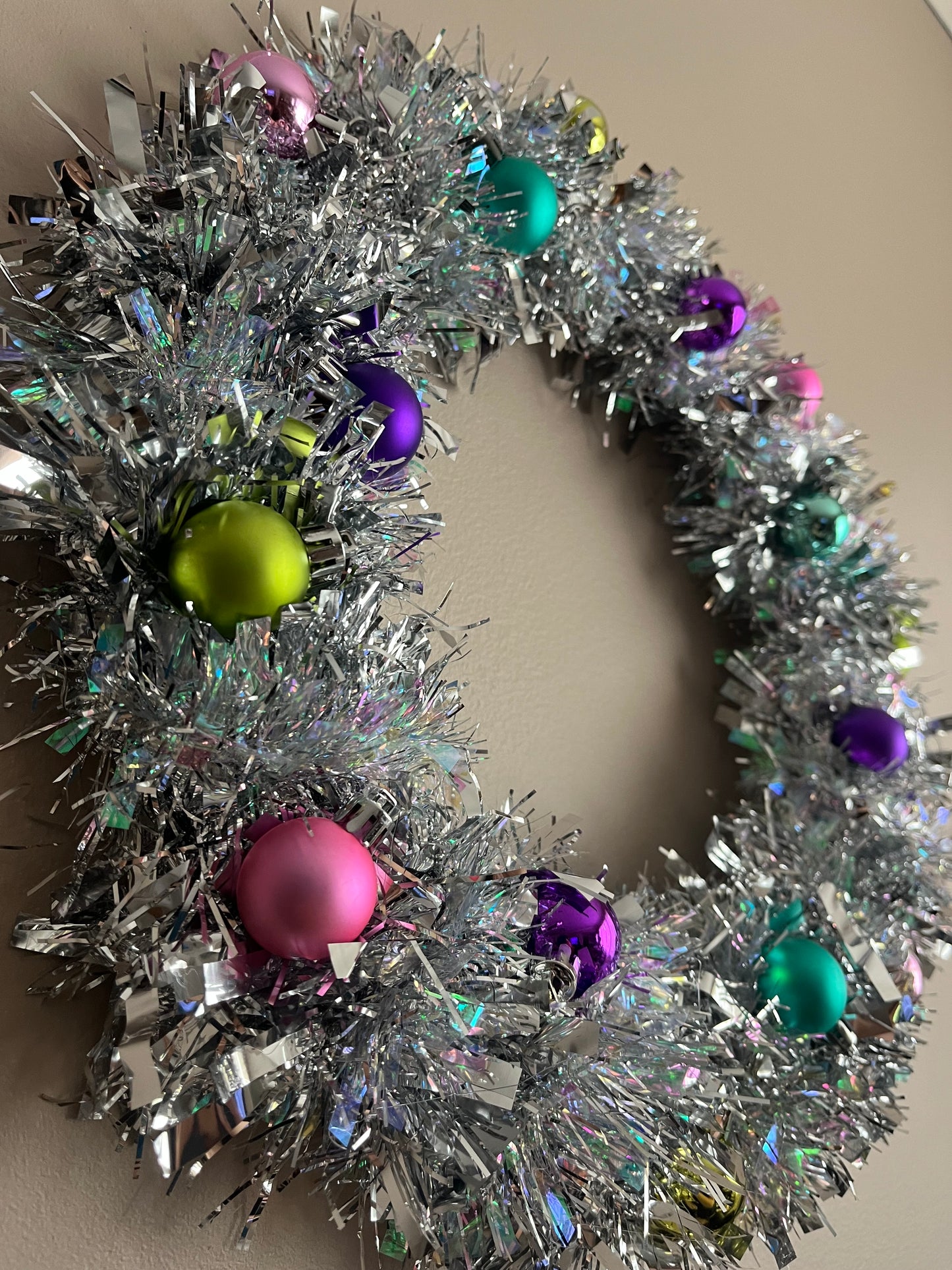Handmade Bright Tinsel Christmas Wreath | Bright Vintage inspired | Christmas Decor