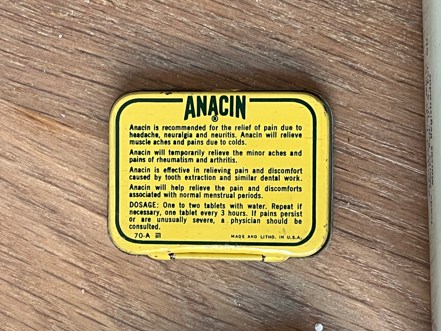 Vintage ANACIN Advertising Tin
