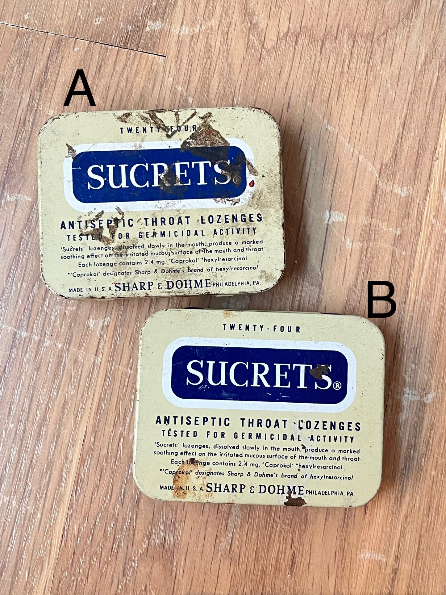 Vintage SUCRETS Antiseptic Throat Lozenges Advertising Tins