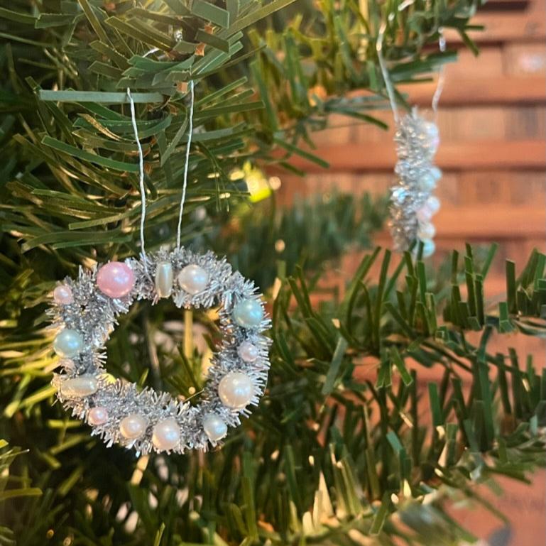 Handmade Mini Tinsel Wreath Ornaments | Set of 4