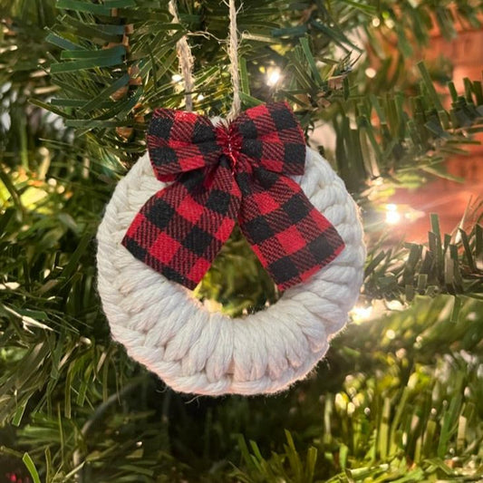 Handmade Buffalo Check Macrame Christmas Ornament