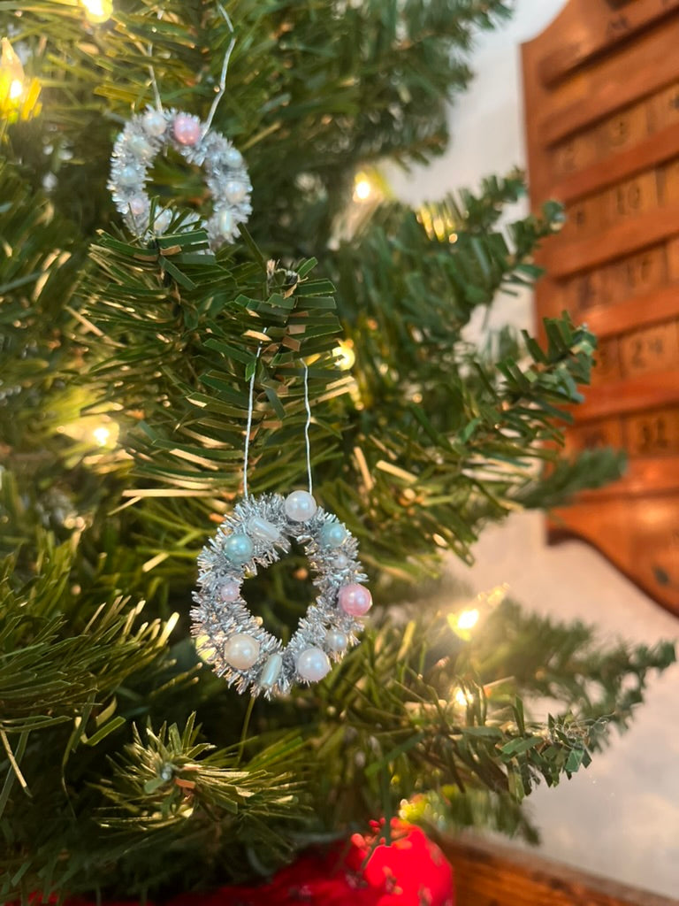 Handmade Mini Tinsel Wreath Ornaments | Set of 4