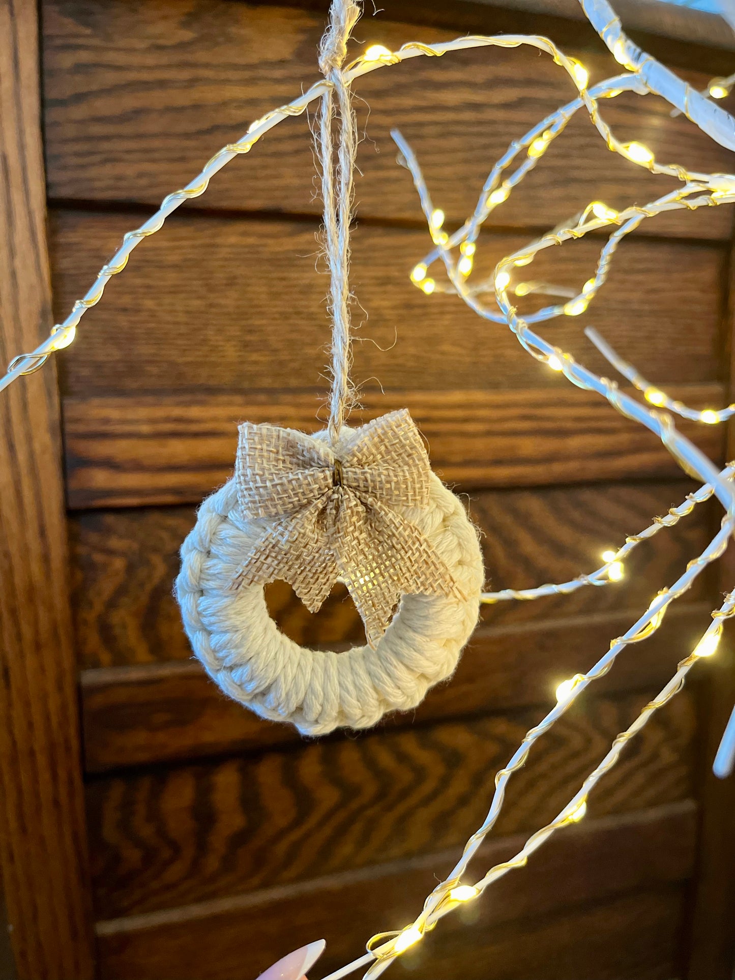 Handmade Macrame Ornament with Burlap Bow Accent | Christmas Ornament | Gift Tag