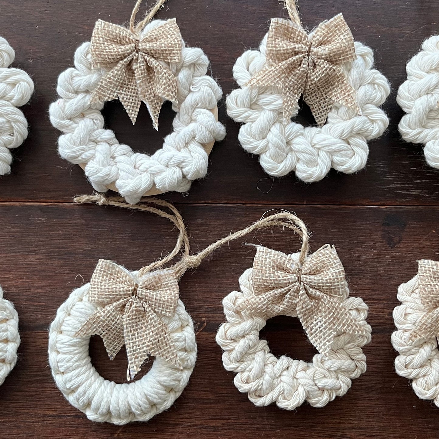 Handmade Macrame Ornament with Burlap Bow Accent | Christmas Ornament | Gift Tag