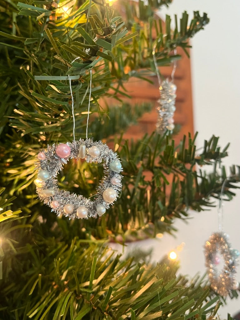 Handmade Mini Tinsel Wreath Ornaments | Set of 4