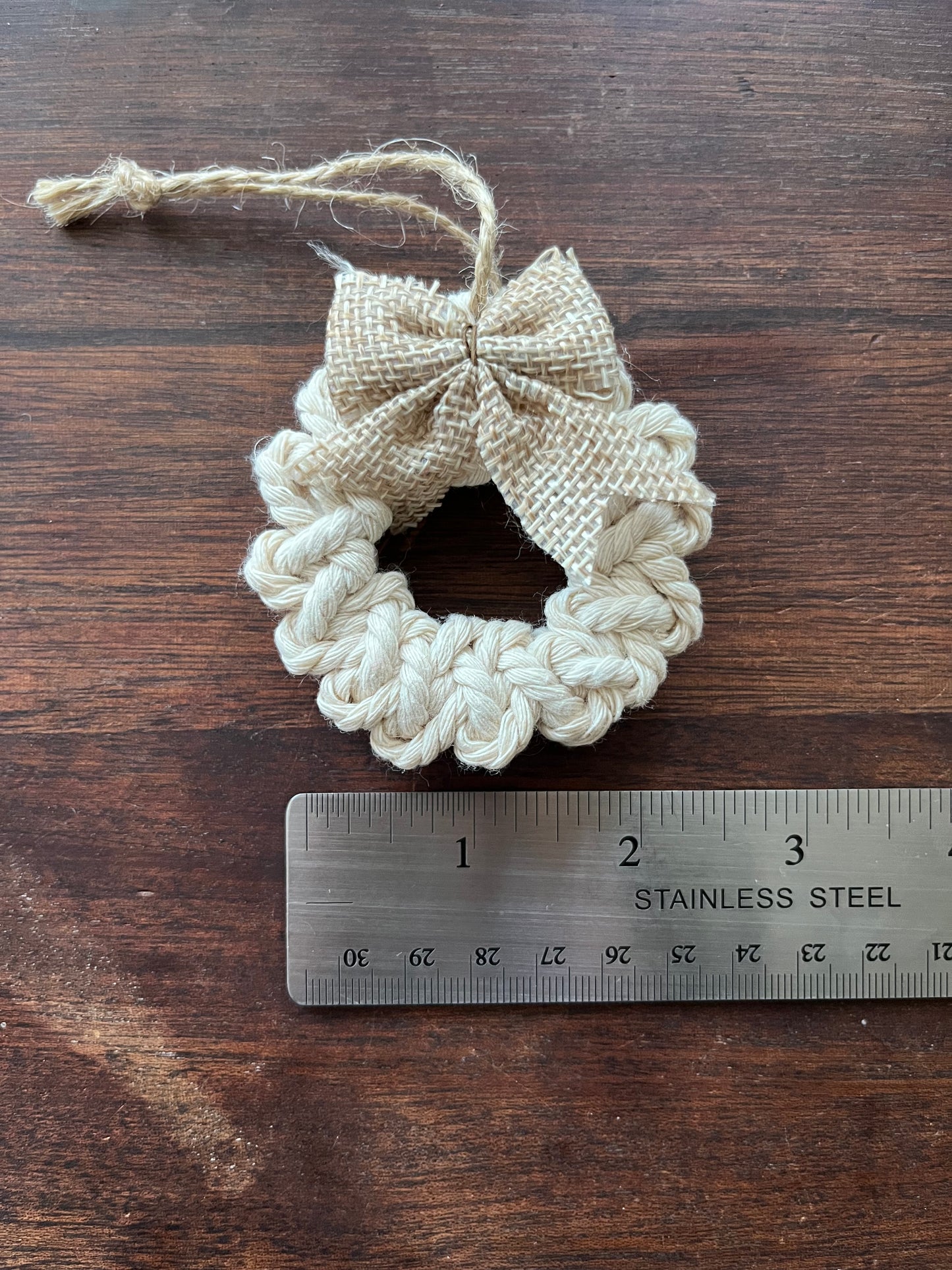 Handmade Macrame Ornament with Burlap Bow Accent | Christmas Ornament | Gift Tag