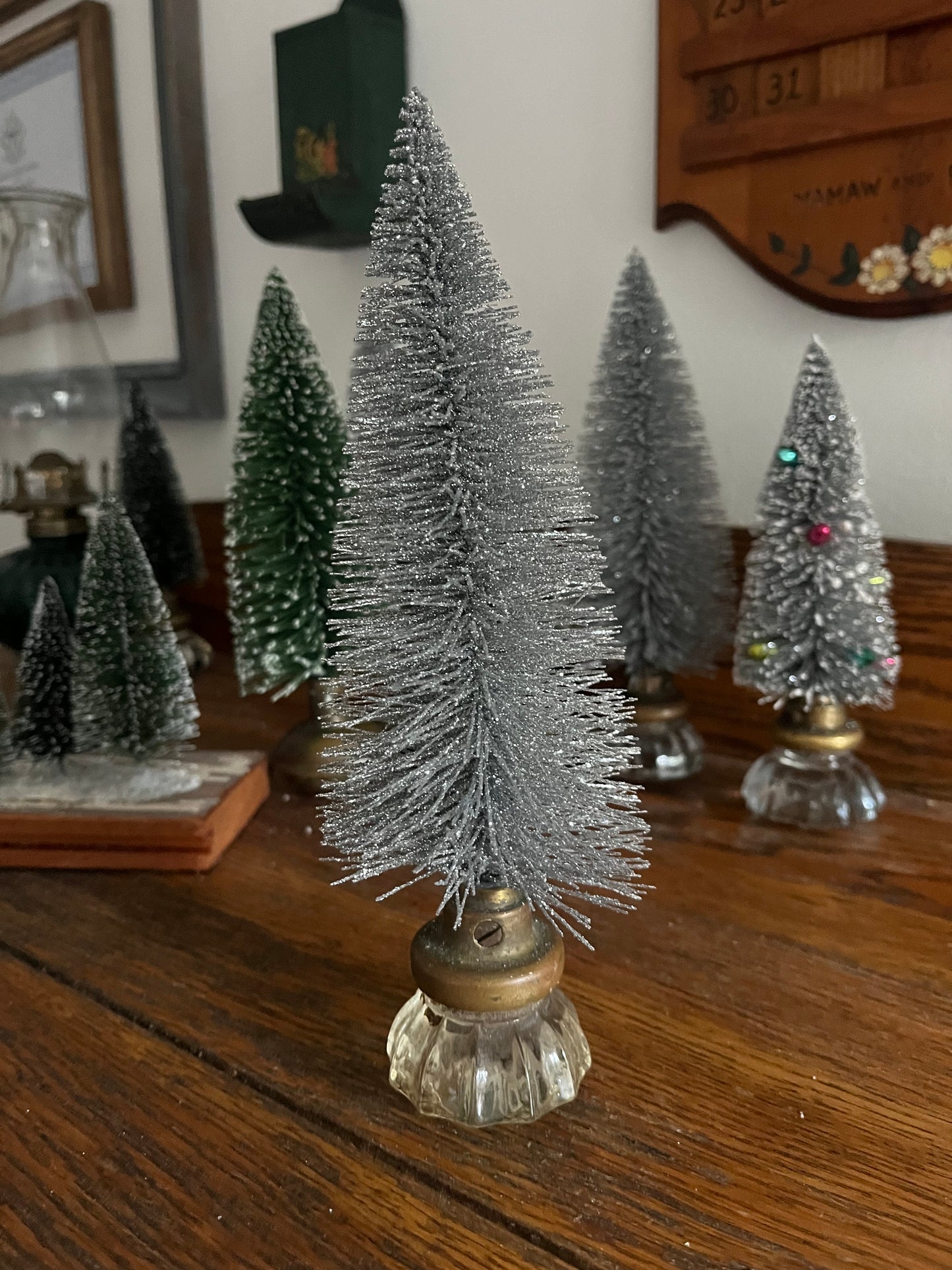 Christmas Tree with Vintage Metal Knob Base | Upcycled | Bottle Brush Tree | Handmade