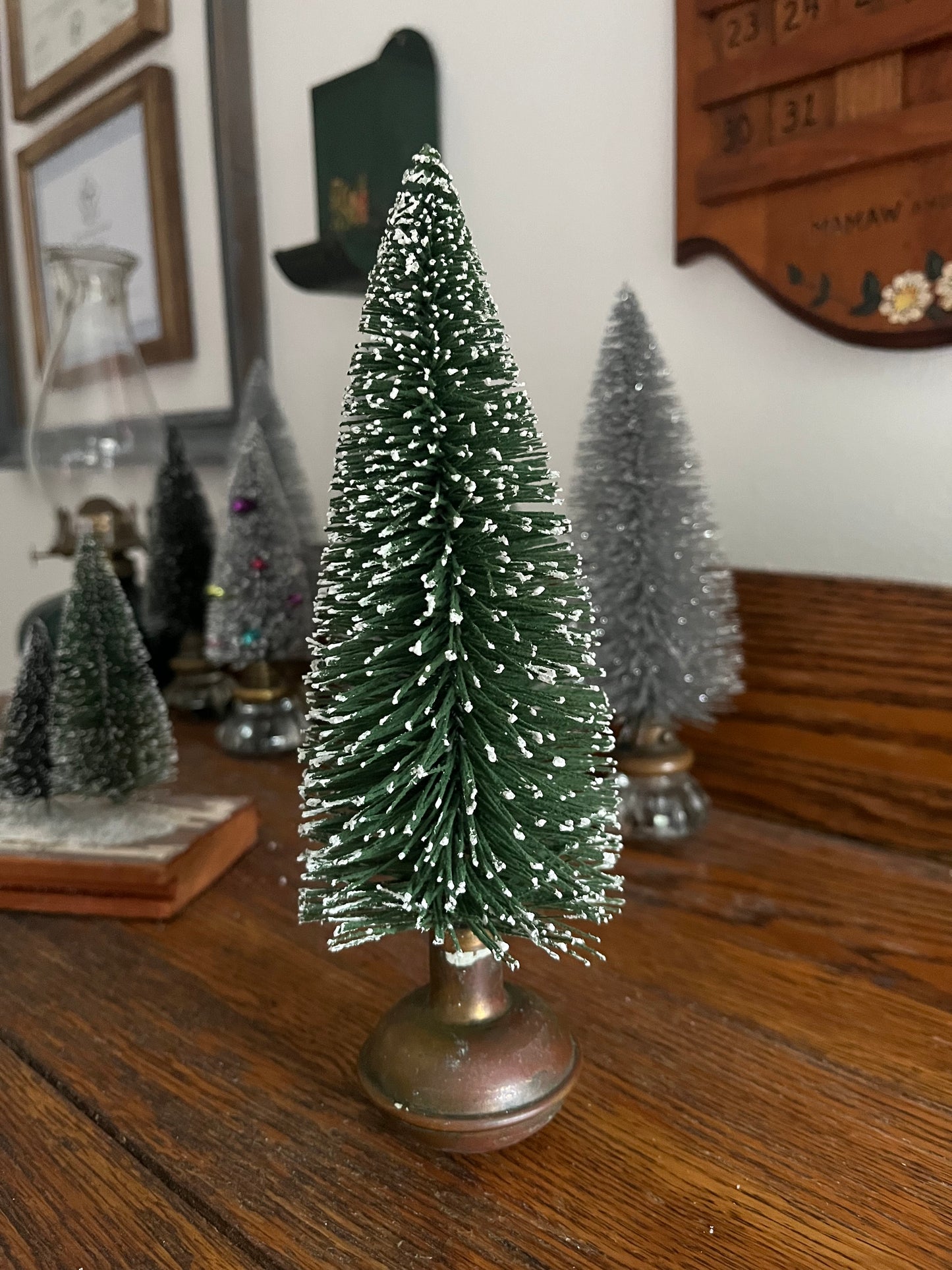 Christmas Tree with Vintage Metal Knob Base | Upcycled | Bottle Brush Tree | Handmade