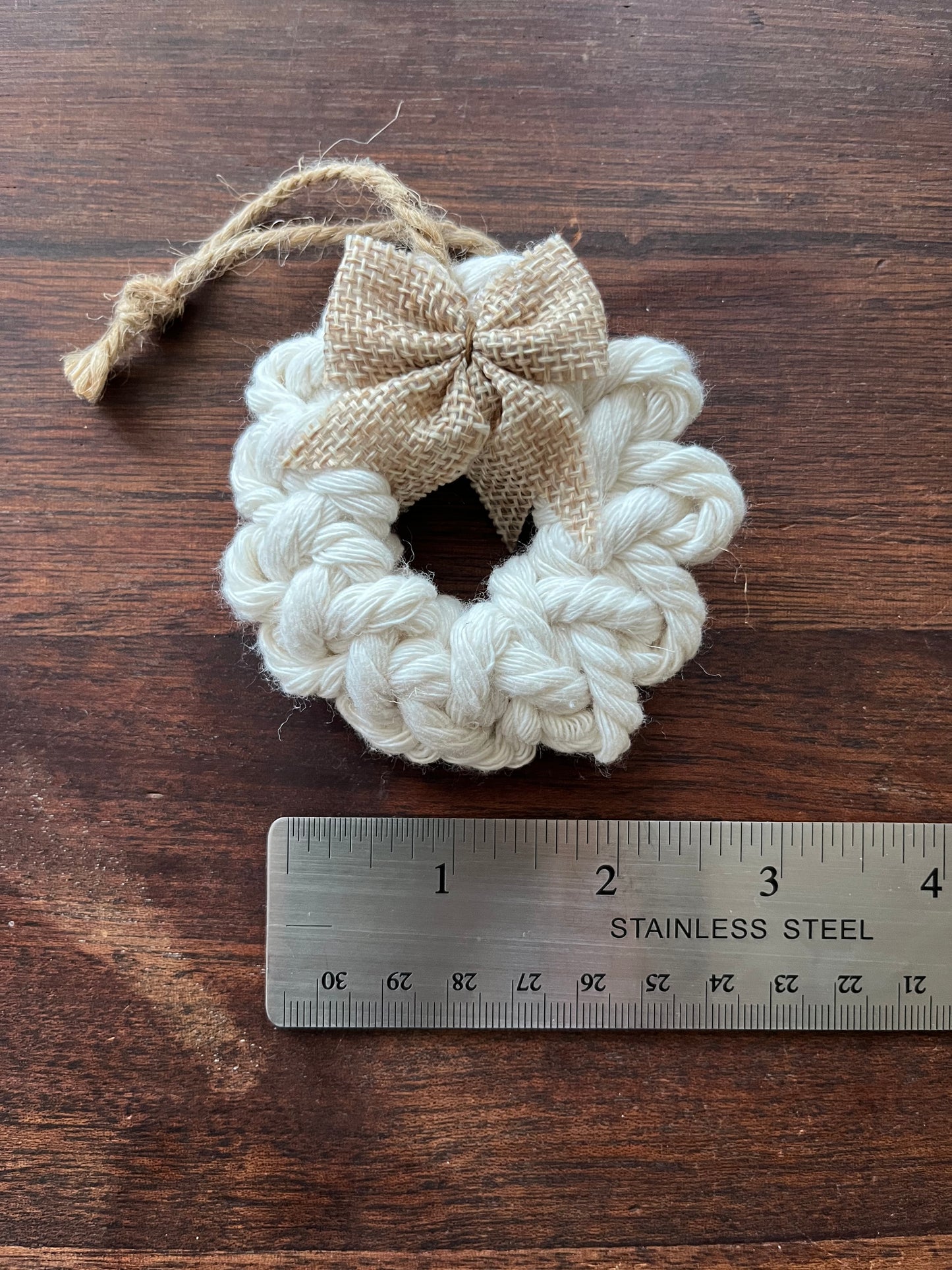 Handmade Macrame Ornament with Burlap Bow Accent | Christmas Ornament | Gift Tag