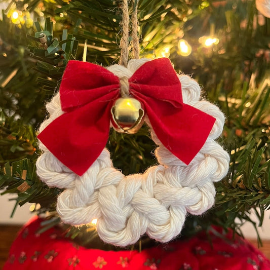 Handmade  Macrame Christmas Ornament | Red Bow with Bell