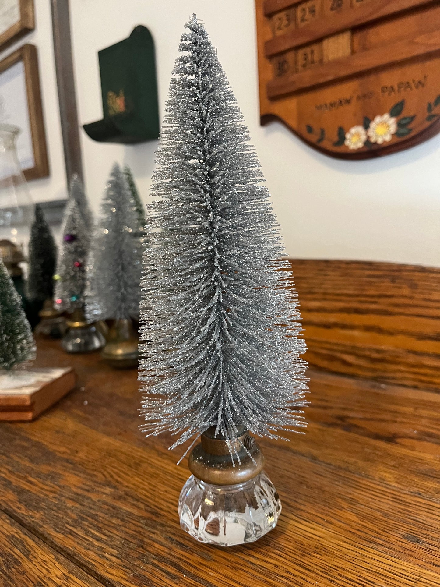 Christmas Tree with Vintage Metal Knob Base | Upcycled | Bottle Brush Tree | Handmade