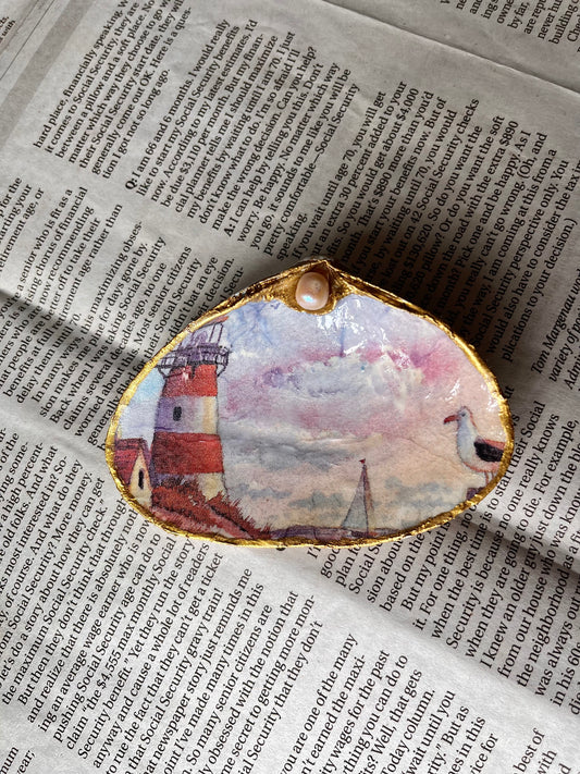 Handmade Decoupage Seashell Trinket Tray | Jewelry Dish | Ring Dish