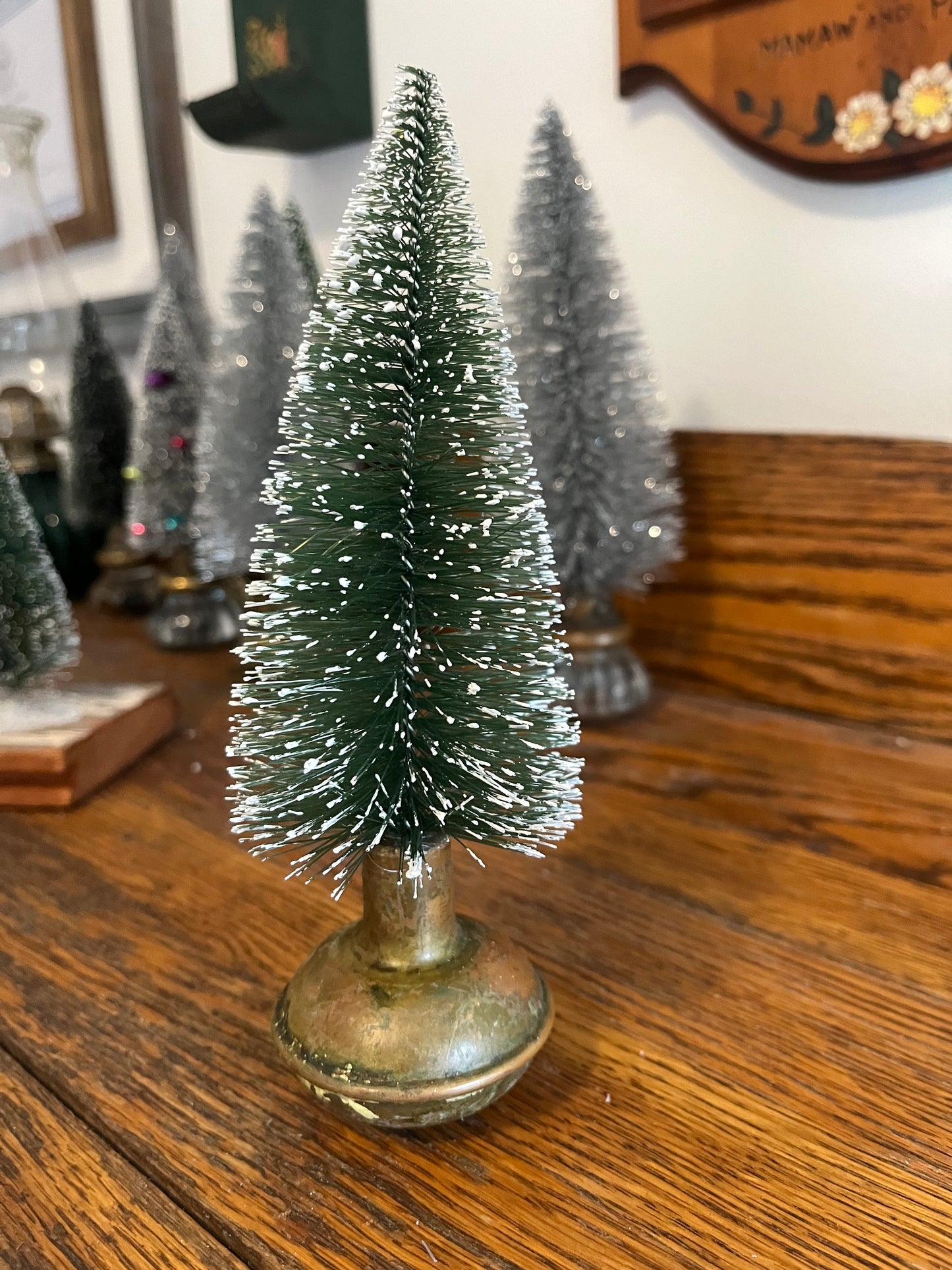 Christmas Tree with Vintage Metal Knob Base | Upcycled | Bottle Brush Tree | Handmade