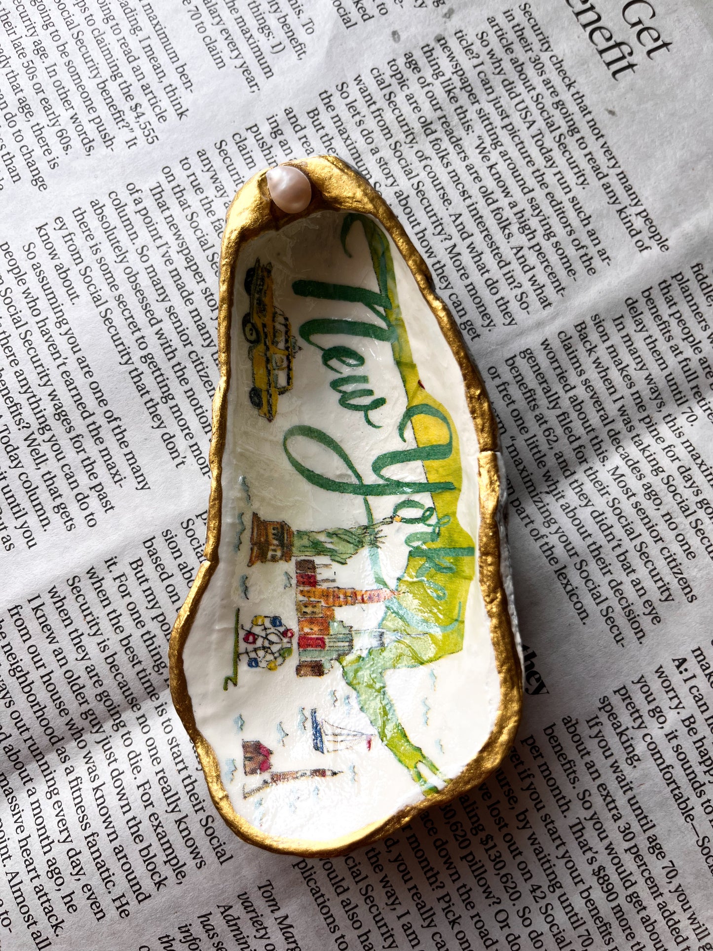 Handmade Decoupage Oyster Shell Trinket Tray | Jewelry Dish | Ring Dish