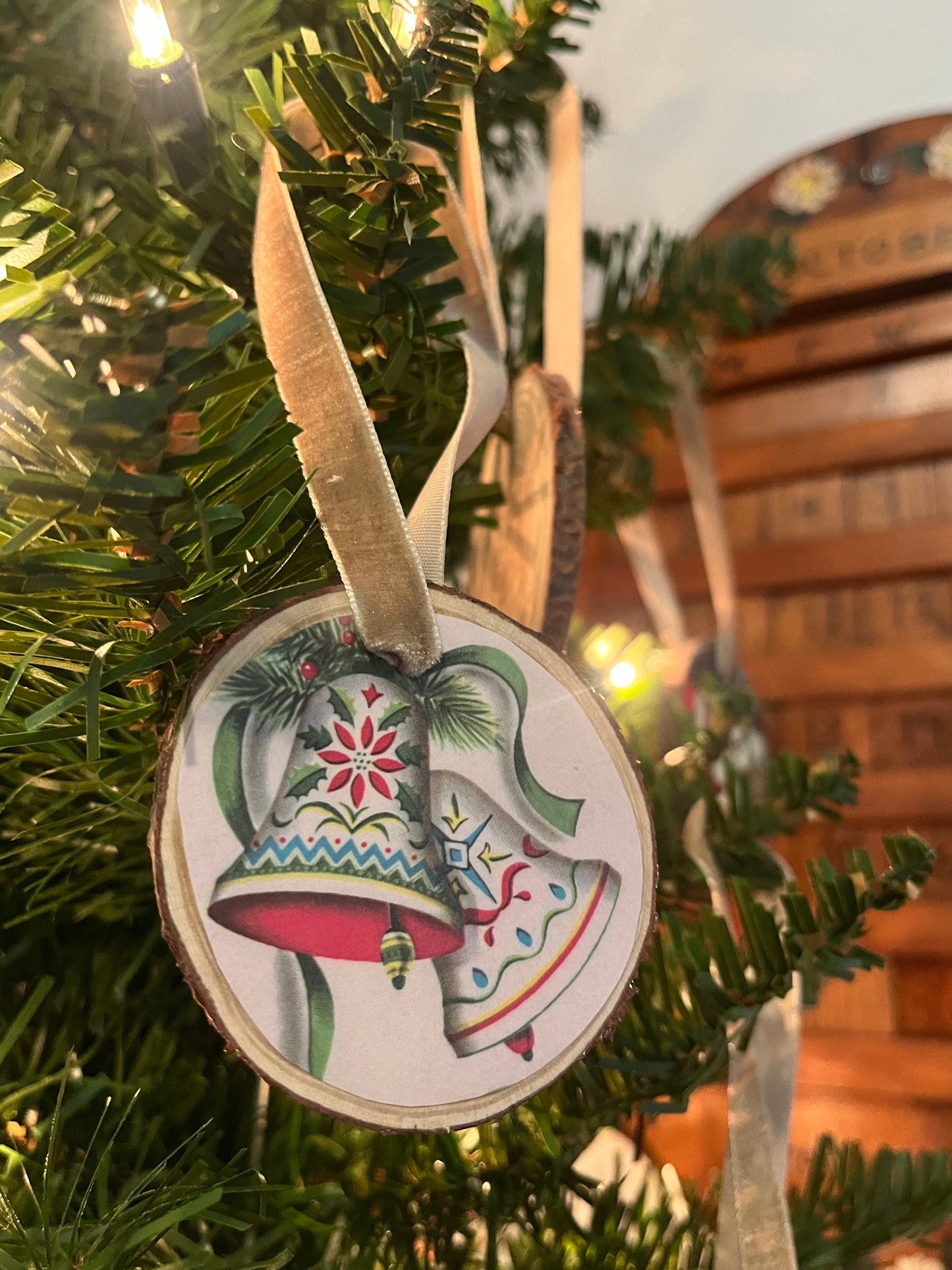 Handmade Retro Christmas Ornaments | Vintage Inspired | Natural Wood Slices |