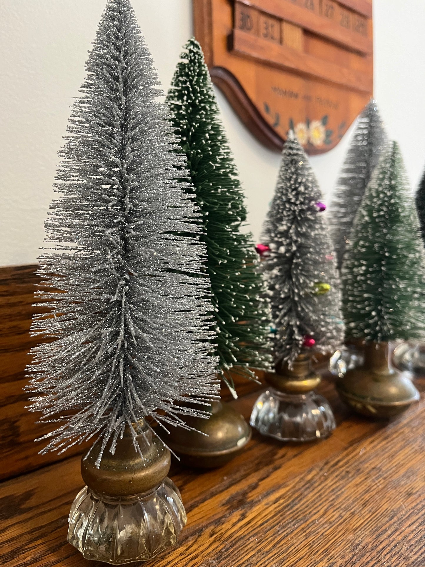 Christmas Tree with Vintage Metal Knob Base | Upcycled | Bottle Brush Tree | Handmade