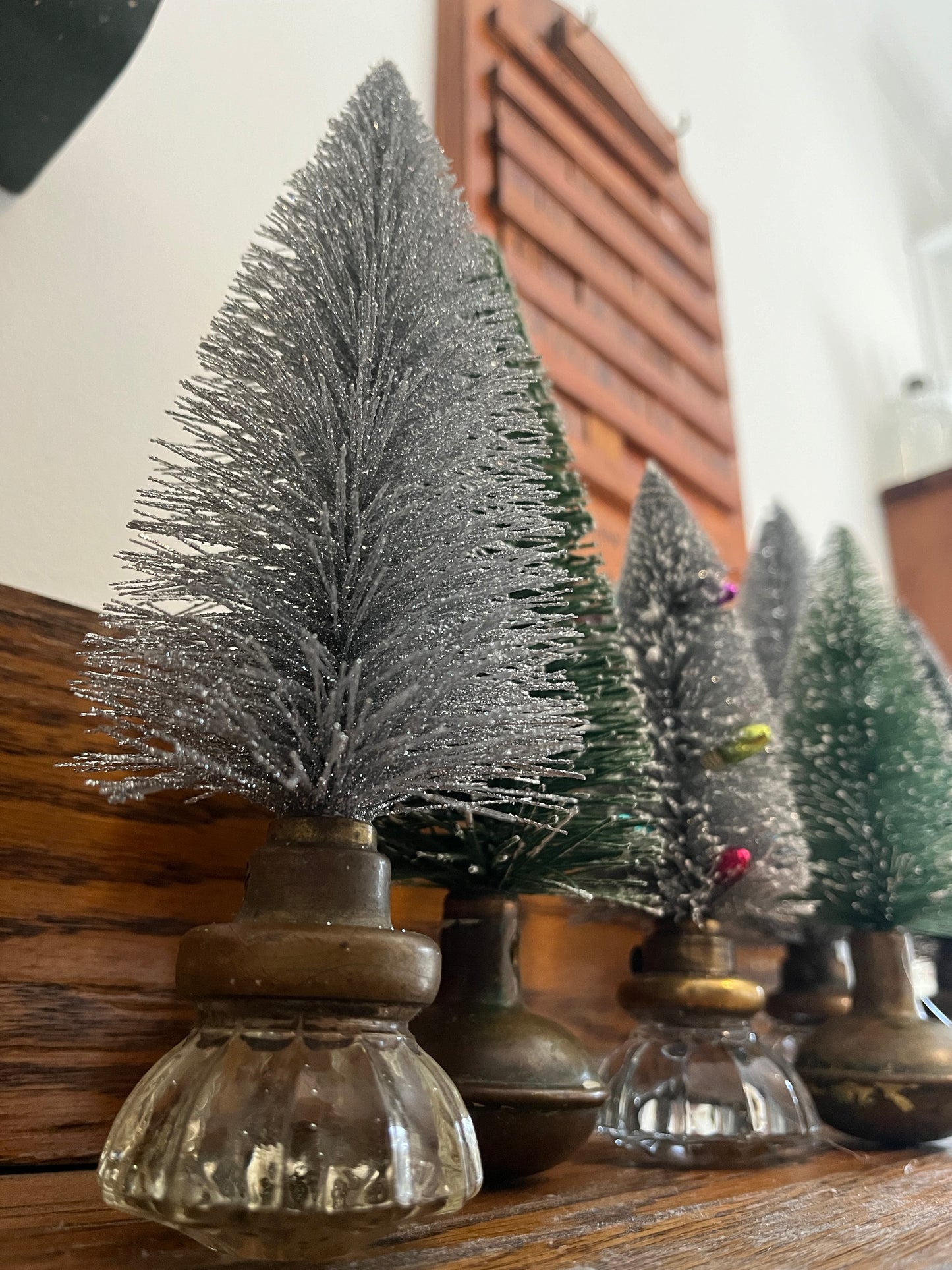 Christmas Tree with Vintage Metal Knob Base | Upcycled | Bottle Brush Tree | Handmade