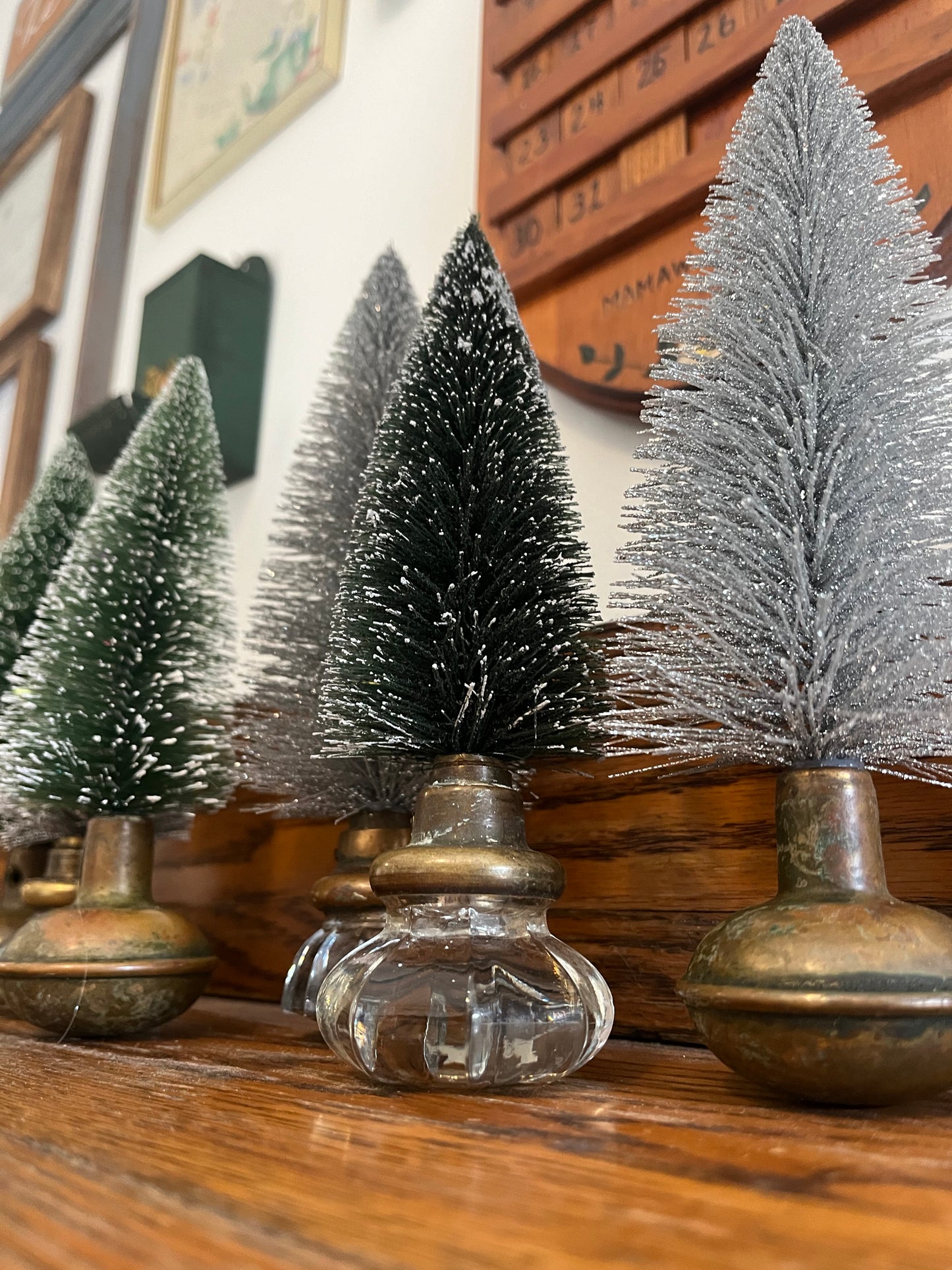 Christmas Tree with Vintage Metal Knob Base | Upcycled | Bottle Brush Tree | Handmade