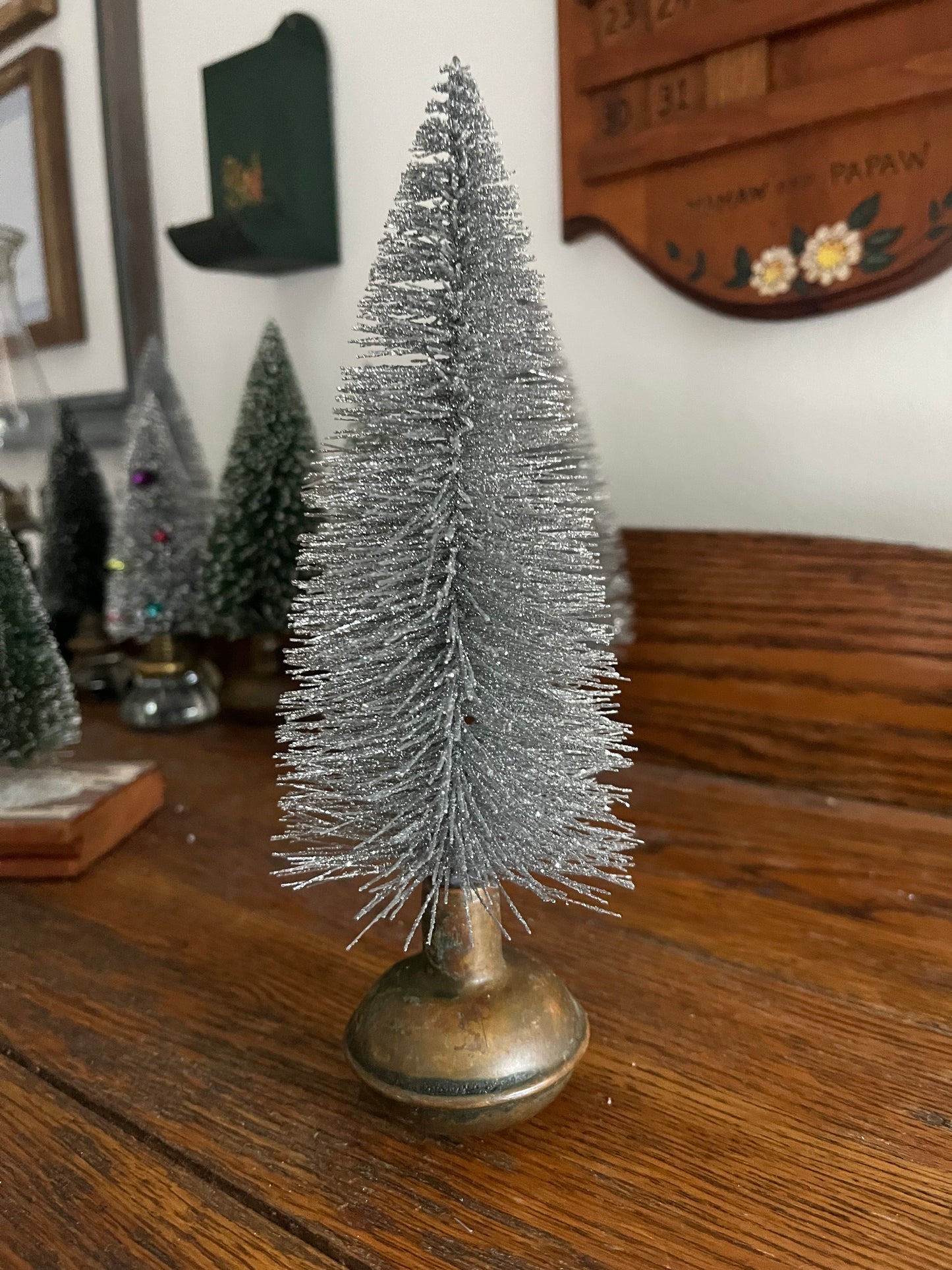 Christmas Tree with Vintage Metal Knob Base | Upcycled | Bottle Brush Tree | Handmade