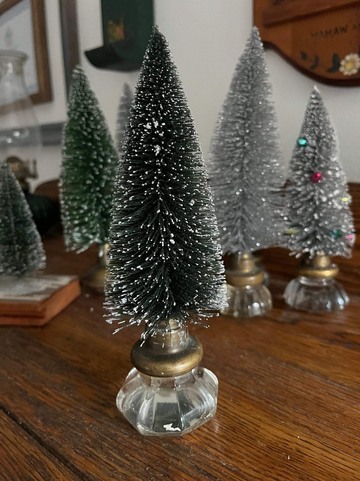 Christmas Tree with Vintage Metal Knob Base | Upcycled | Bottle Brush Tree | Handmade