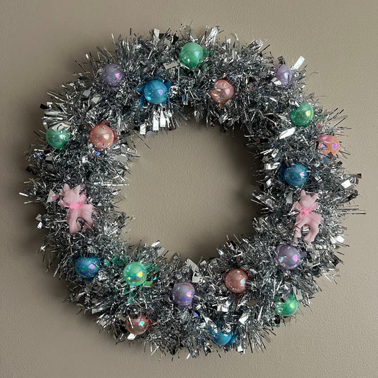 Handmade Pastel Tinsel Christmas Wreath | Pastel Vintage inspired | Christmas Decor