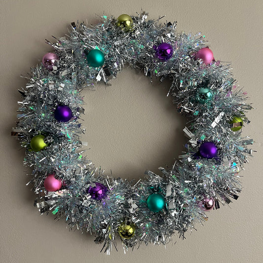 Handmade Bright Tinsel Christmas Wreath | Bright Vintage inspired | Christmas Decor