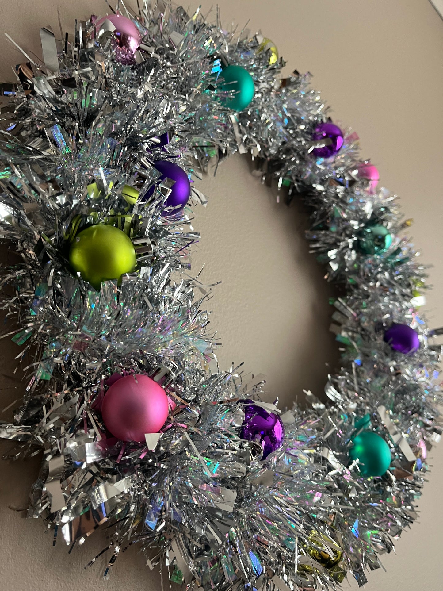 Handmade Bright Tinsel Christmas Wreath | Bright Vintage inspired | Christmas Decor