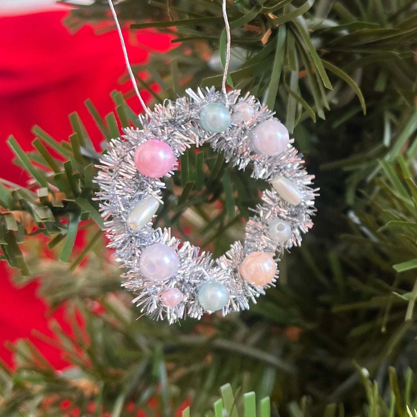 Handmade Mini Tinsel Wreath Ornaments | Set of 4