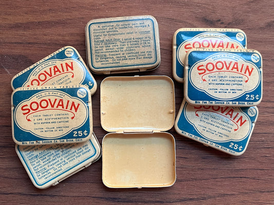 Vintage SOOVAIN Aspirin Litho Advertising Metal Tins (Empty)