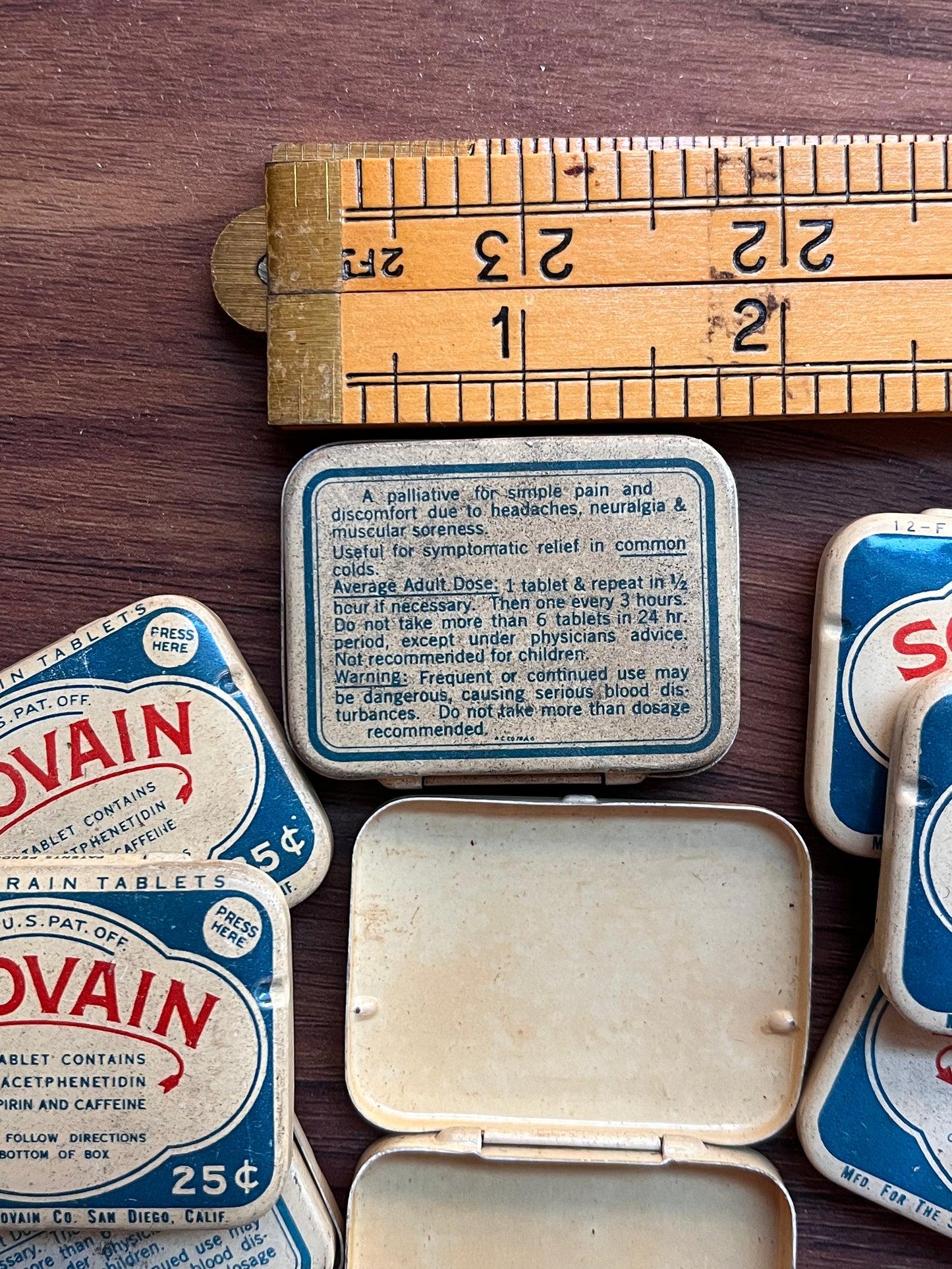 Vintage SOOVAIN Aspirin Litho Advertising Metal Tins (Empty)