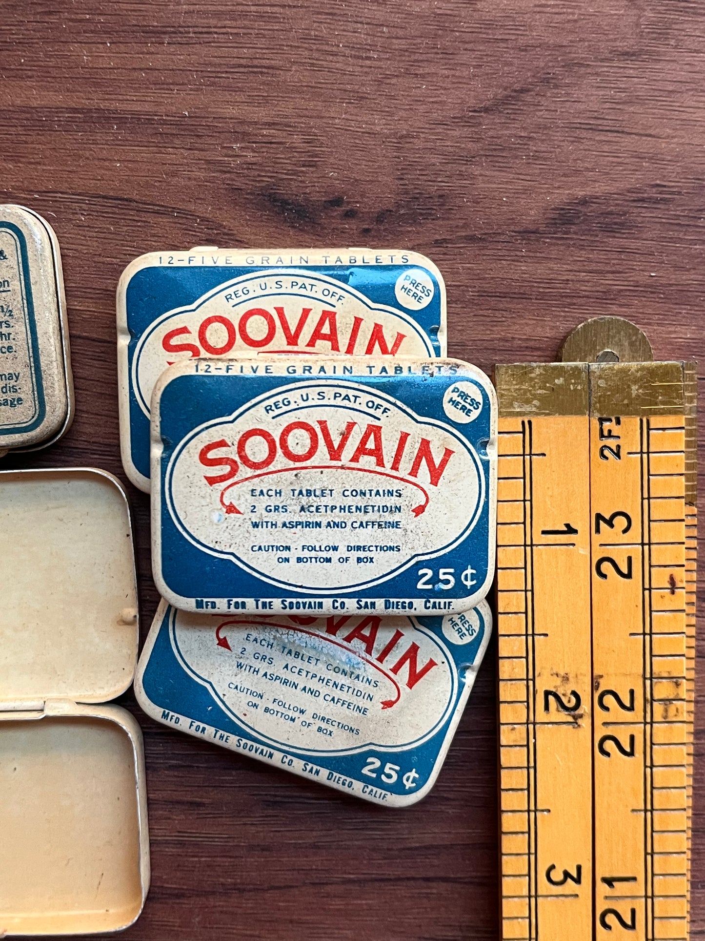 Vintage SOOVAIN Aspirin Litho Advertising Metal Tins (Empty)