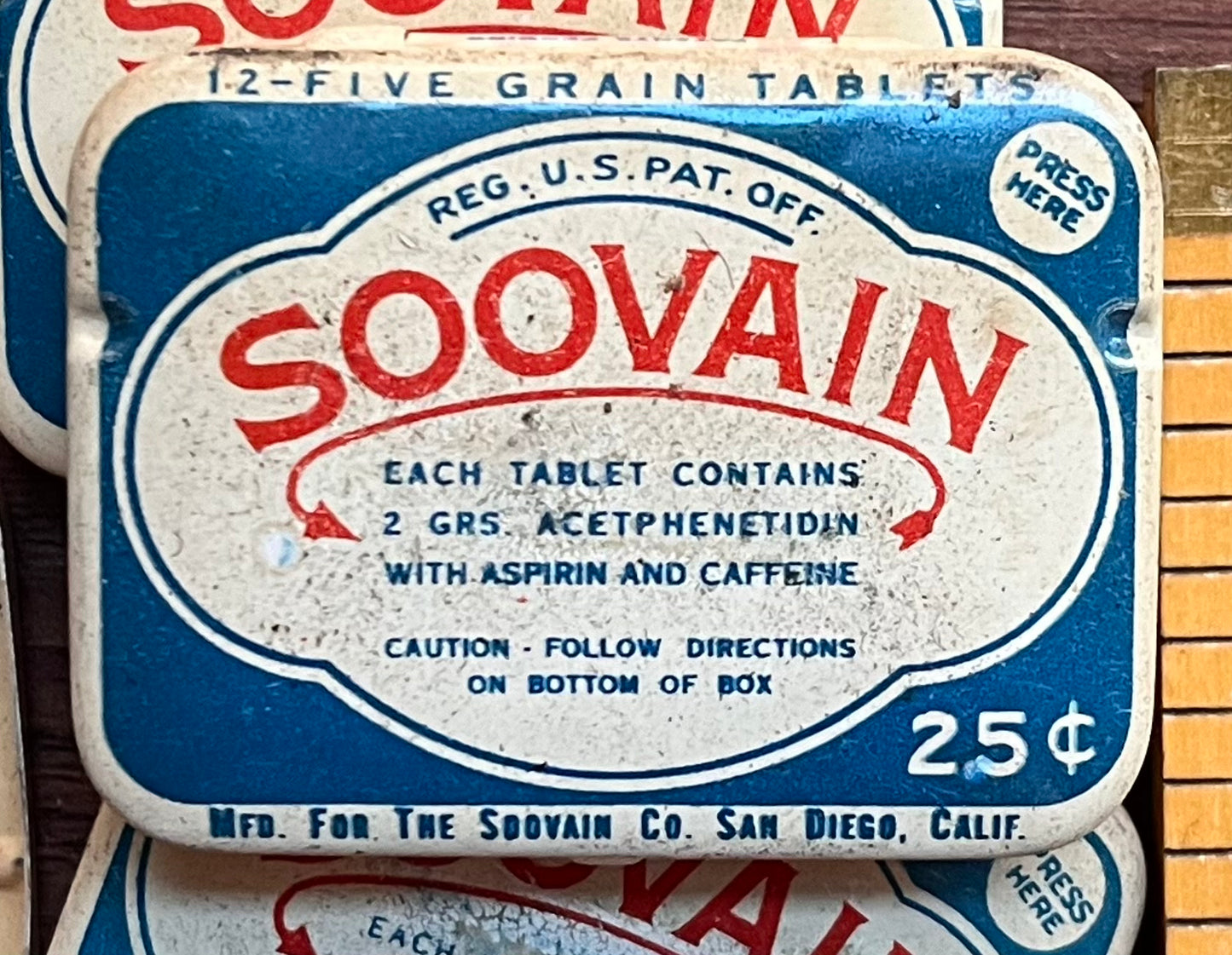 Vintage SOOVAIN Aspirin Litho Advertising Metal Tins (Empty)