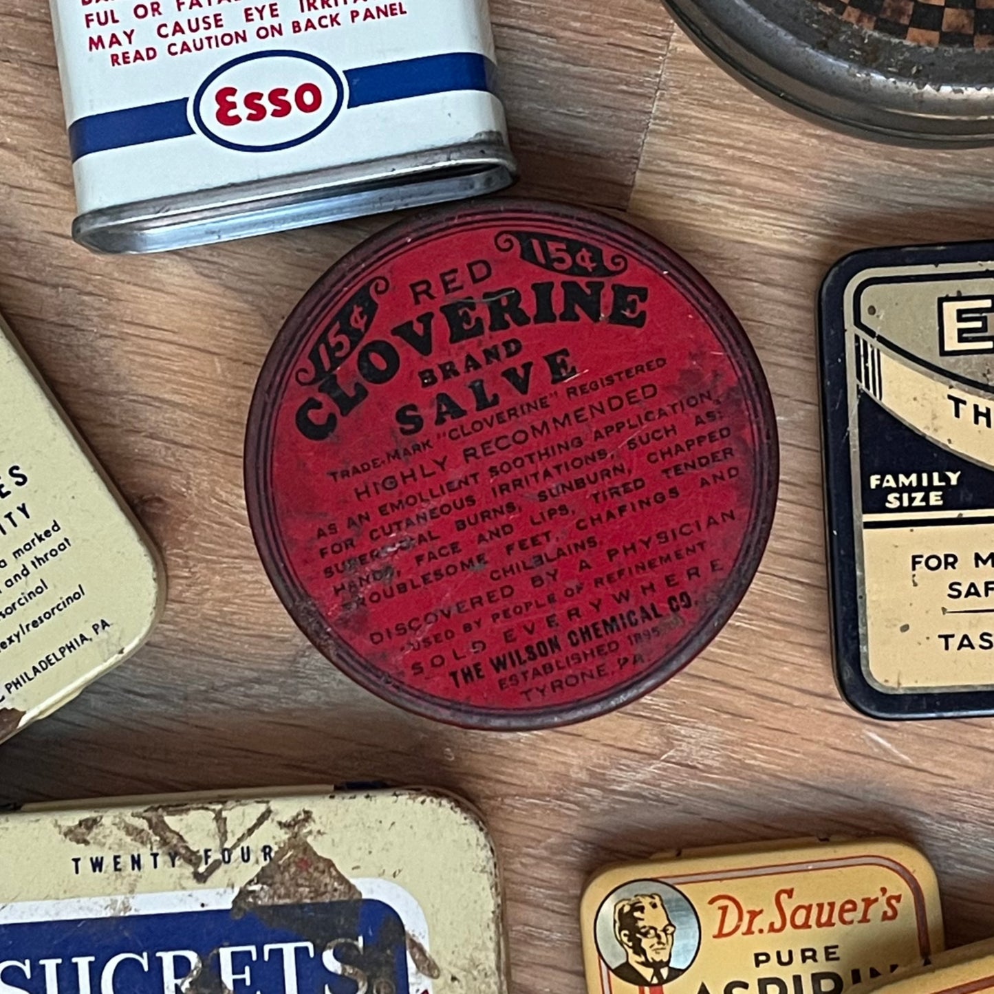 Vintage Red CLOVERINE Brand Salve Advertising Tin