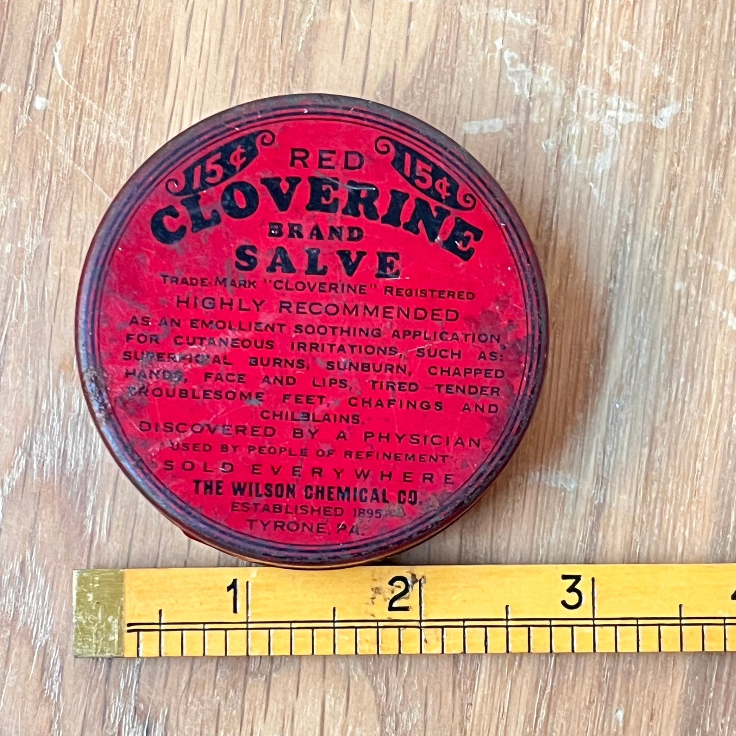 Vintage Red CLOVERINE Brand Salve Advertising Tin