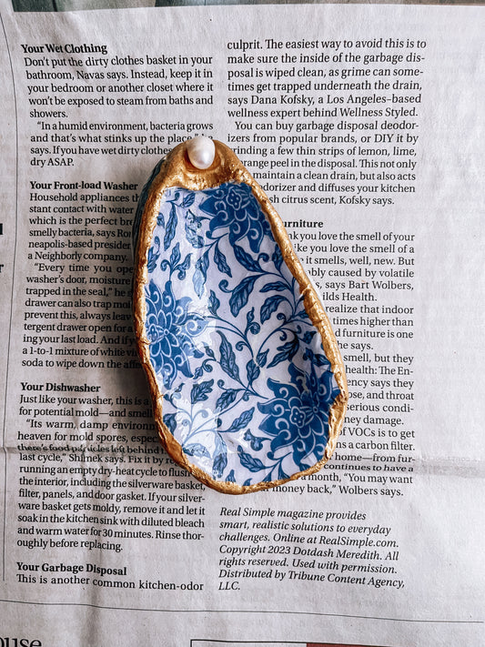 Handmade Decoupage Oyster Shell Trinket Tray | Jewelry Dish | Ring Dish