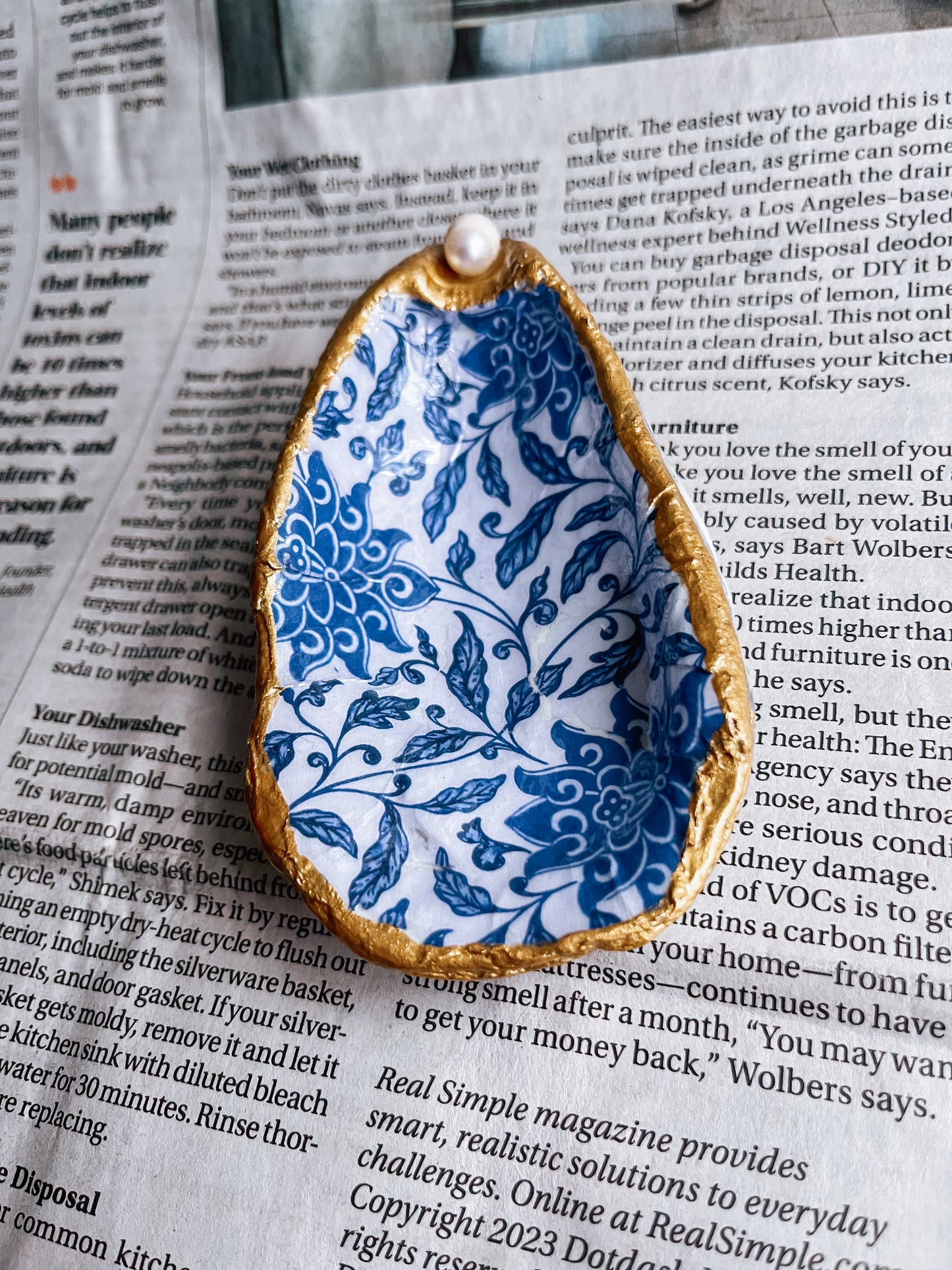 Handmade Decoupage Oyster Shell Trinket Tray | Jewelry Dish | Ring Dish